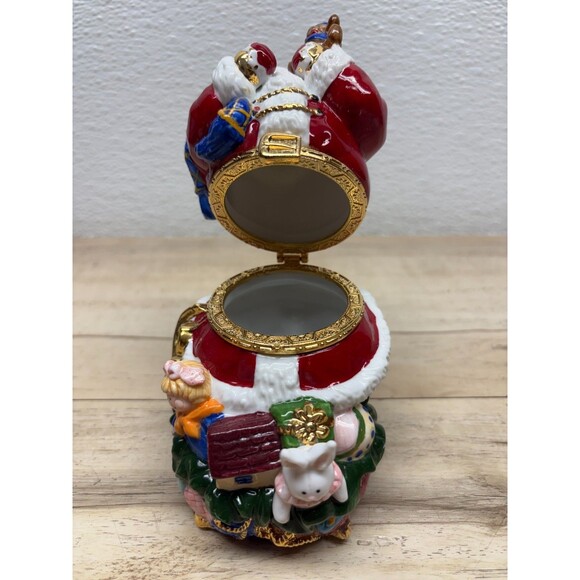 Traditions Porcelain Hand Painted Trinket Box Santa With Toys - Picture 7 of 15